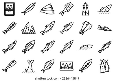 Herring icons set outline vector. Fish cod. Water trout