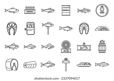 Los iconos de arenque establecen el vector de contorno. bacalao de pescado. Trucha de agua
