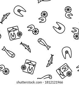 Herring Marine Fish Vector Seamless Pattern Thin Line Illustration