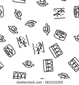 Herring Marine Fish Vector Seamless Pattern Thin Line Illustration