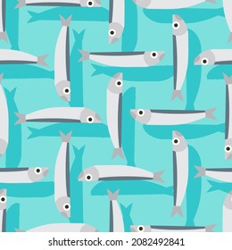 Herring pattern seamless. fish background. Baby fabric ornament