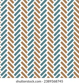 Herringbone abstract background. Blue colors and light brown seamless pattern with chevron diagonal lines. Vector illustration.