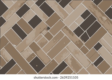 Herringbone brown tiles real Cobblestone Ceramic. Natural stone path design. Vector.