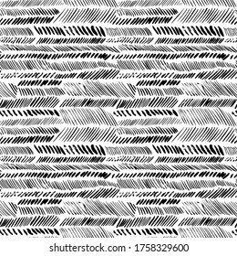 Herringbone brush strokes vector seamless pattern. Horizontal chevron texture or wallpaper. Grunge doodle geometric pattern, hand drawn tribal vector background. Graphic brush strokes zig zag.