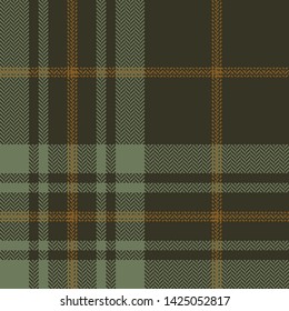 Herringbone check pattern. Seamless tartan plaid vector graphic in green and brown for modern textile design.