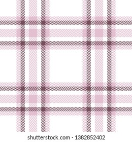 Herringbone check plaid pattern seamless vector in pink and white for scarf, poncho, or other fashion textile design.