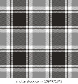 Herringbone check plaid pattern seamless vector. Scottish tartan classic plaid in grey and white for flannel shirt, blanket, throw, poncho, duvet, or other textile design. Pixel texture.