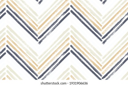 Herringbone chevron Innenaufdruck Vektornahtlose Muster. Pinselstrich geometrische Streifen mit Pinselstrich. Handgezeichnete Farbstruktur Zickzack-Chevron-Elemente. Horizontale Streifen Stoffdruck nahtlos Design.