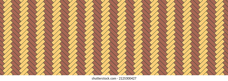 Herringbone floor pattern. Seamless tile texture. Timber masonry. Ceramic check background. Cladding subway print. Geometric architectural grid. Scandinavian brown yellow panel. Vector illustration