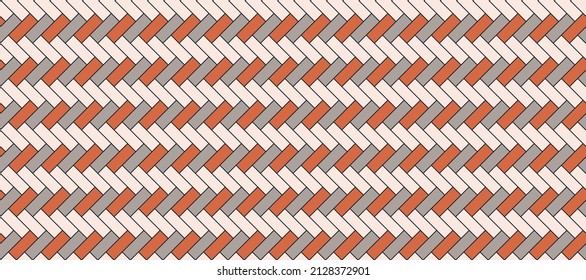 Herringbone floor pattern. Seamless tile background. Timber masonry. Ceramic checkered print. Cladding subway texture. Geometric architectural grid. Vector illustration. Scandinavian rectangular panel