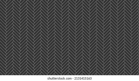 Herringbone floor pattern. Seamless tile texture. Timber masonry. Ceramic check background. Cladding subway print. Geometric architectural grid. Scandinavian black panel. Vector illustration