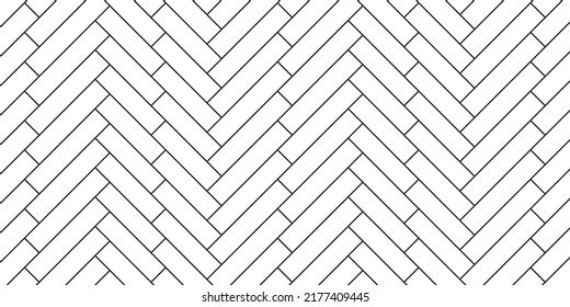 Herringbone Floor. Tile Pattern For Kitchen And Bathroom. Parquet Texture. Modern Geometric Backsplash For Wood Floor. Outline Black Mosaic On White Background. Vector.