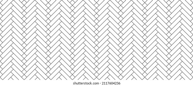 Herringbone floor Vector illustration black white seamless pattern with wooden zigzag panels and planks Brick wall texture Modern interior background Outline monochrome wallpaper Parquet flat design