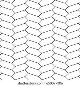 Herringbone motif. Black zigzag weaving lines. Jagged stripes. Seamless surface pattern design with hexagons blocks ornament. Mosaic parquet wallpaper. Digital paper, page fills, print. Vector art.