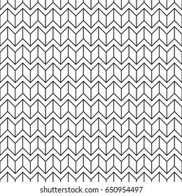 Herringbone motif. Black zigzag weaving lines. Jagged stripes. Seamless surface pattern design with rhombuses blocks ornament. Mosaic parquet wallpaper. Digital paper, page fills, print. Vector art.