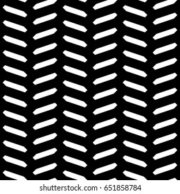 Herringbone motif. Seamless surface pattern design with white hexagons tessellation ornament. Mosaic parquet wallpaper. Black zigzag weaving lines. Jagged strokes. Digital paper, page fills. Vector.