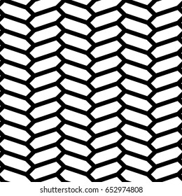 Herringbone motif. Seamless surface pattern design with white hexagons tessellation ornament. Mosaic parquet wallpaper. Black zigzag weaving lines. Jagged strokes. Digital paper, page fills. Vector.