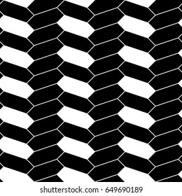Herringbone motif. White zigzag weaving lines and blocks. Jagged stripes. Seamless surface pattern design with hexagons ornament. 