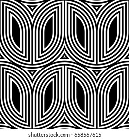 Herringbone motif. Zigzag weaving lines. Knotting stripes. Seamless surface pattern design with rounded blocks tessellation ornament. Mosaic flooring wallpaper. Digital paper with stylized tulips.