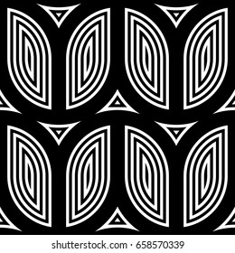 Herringbone motif. Zigzag weaving lines. Knotting stripes. Seamless surface pattern design with rounded blocks tessellation ornament. Mosaic flooring wallpaper. Digital paper with stylized tulips.