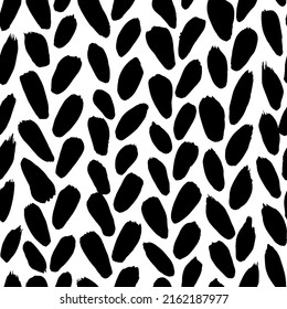 Herringbone Organic Seamless Pattern. Monochrome Botanical Ornament With Wheat Motif. Vertical Plant With Leaves. Fashion Ikat Chevron Wallpaper. Modern Grunge Texture With Botanical Motif. 