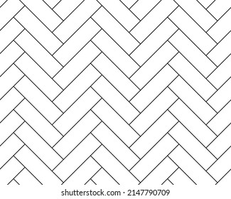 Baldosas de parqué de hueso de arenque, vectorial sin fisuras de fondo blanco del suelo. Baldosas de parqué de arenque de línea negra de ladrillos diagonales geométricos en zigzag, fondo de patrón interior de suelo o pared