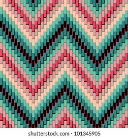 Herringbone Pattern in green and pink repeats seamlessly. Colors are grouped for easy editing.