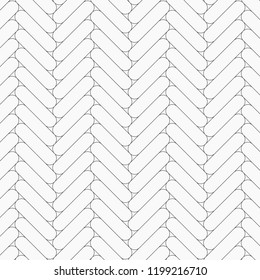 Herringbone pattern. Rectangles rounded corner slabs tessellation. Seamless surface design with white slant blocks tiling. Floor cladding bricks. Repeated tiles ornament background. Mosaic motif. Pave
