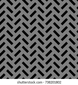 Herringbone pattern. Rectangles slabs tessellation. Seamless surface design with black hollow blocks tiling. Floor cladding bricks. Repeated tiles ornament background. Mosaic motif. Pavement wallpaper