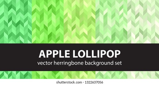 Herringbone pattern set Apple Lollipop. Vector seamless parquet backgrounds