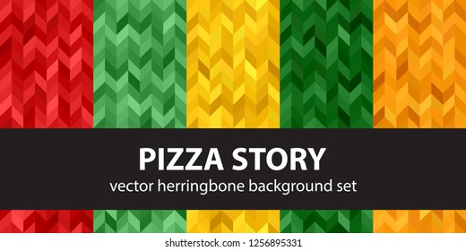 Herringbone pattern set Pizza Story. Vector seamless parquet backgrounds