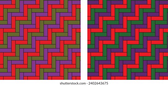 Herringbone pattern in shades of red green purple. Trendy. fabric texture background wallpape eps 10 vector
