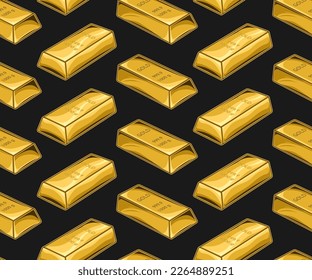 Herringbone pattern with volumetric pure gold bars. Vintage vector illustration on black background.