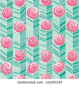 Herringbone Peacock Flower Seamless Background Pattern