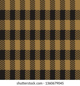 Herringbone pixel plaid pattern vector in gold and grey. Seamless tartan check plaid for scarf, coat, or other textile design.
