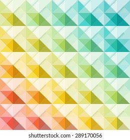 Herring-bone print. Abstract background of colorful volume triangles. 3d volume brick structure. Brickwork, diagonal orientation. Creative origami print. Brochure cover template. Vector illustration