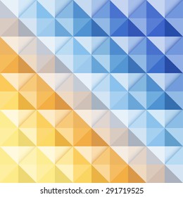 Herring-bone print. Abstract background of colorful volume triangles. 3d volume brick structure. Brickwork with a flow of color. Creative origami print. Brochure cover template. Vector illustration