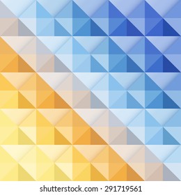 Herring-bone print. Abstract background of colorful volume triangles. 3d volume brick structure. Brickwork with a flow of color. Creative origami print. Brochure cover template. Vector illustration