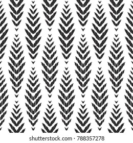 Herringbone seamless pattern for home decor ideas. Fashion ikat chevron wallpaper. Pillow textile decoration. Tribal vector background. Black and white graphic design.