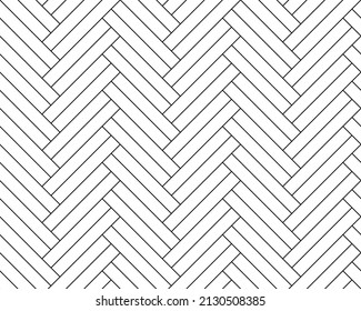 Herringbone seamless pattern. Realistic double plank diagonal texture. Wooden parquet design texture. Modern interior flooring design. Black and white vector illustration.