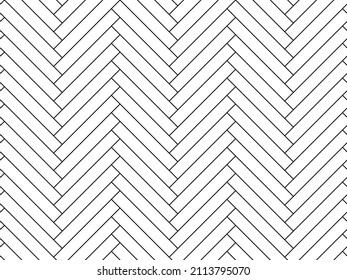 Herringbone seamless pattern. Wooden parquet design texture. Modern interior flooring design. Realistic diagonal texture. Black and white ector illustration.
