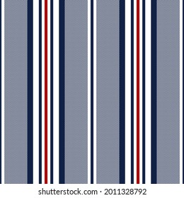 Herringbone stripe pattern in navy blue, red, white. Large wide textured vertical stripes for flannel shirt, trousers, blanket, duvet cover, carpet, other spring autumn winter fashion fabric design.