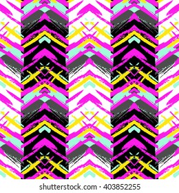 Herringbone striped brushsrokes vector seamless pattern. Vivid  ethnic texture. Mexican modern ethnic background.