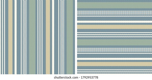 Herringbone stripes pattern in green and gold. Geometric textured vertical and horizontal lines graphic vector for modern textile print. Seamless modern design.