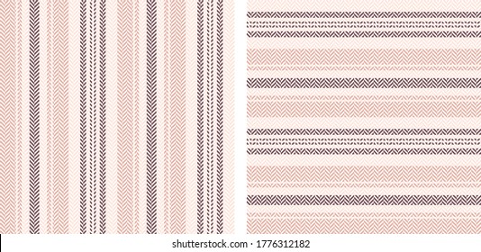 Herringbone stripes pattern set. Pink vector horizontal and vertical textured lines for modern textile print.