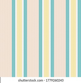 Herringbone stripes seamless pattern with pink pastel, blue, yellow and off white colors vector vertical textured for textile, print, fashion design, shirt, wrapping paper and other products.