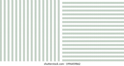 Herringbone stripes vector pattern in sage green and white. Seamless pin stripe textured background set for cotton or linen shirt, dress, blouse, other modern spring summer fashion fabric design.