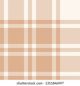 Herringbone tartan check plaid pattern vector illustration in pale pastel orange. Seamless pixel plaid for scarf, poncho, blanket, or other textile graphics.