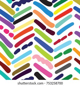 Herringbone textured seamless pattern with random soft brush strokes, colorful diagonal lines repeat background