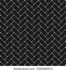 Herringbone tile pattern. Black and white texture. Monochrome zigzag design. Vector background.